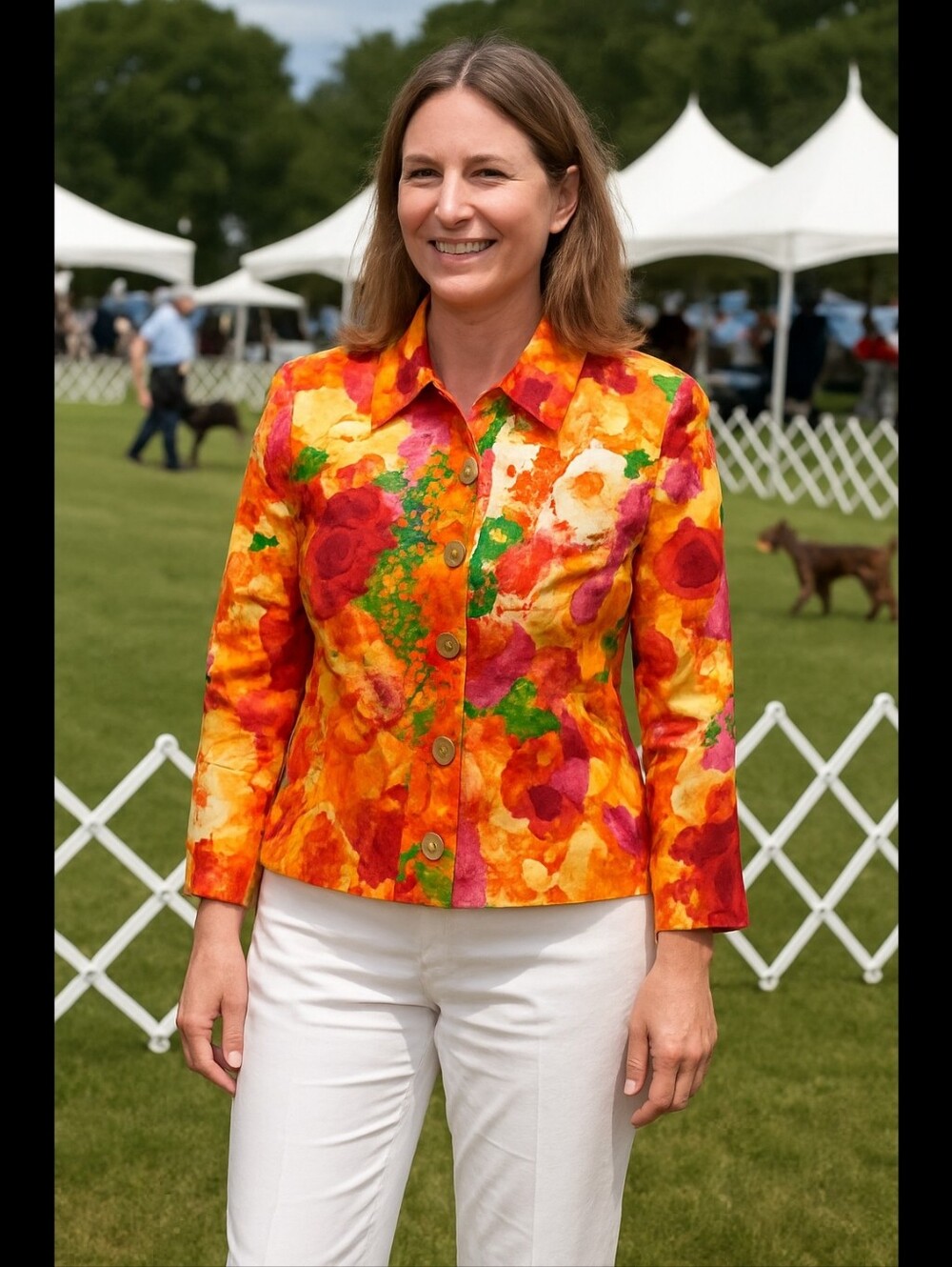 St. John Vibrant Multicolor Floral Blazer in Red, Orange, Yellow & Green Size 16